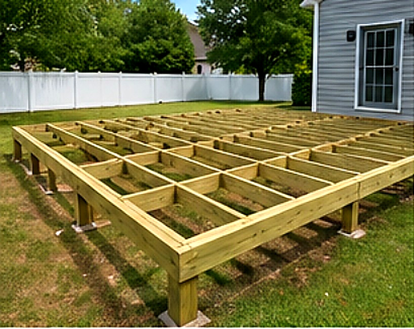 Pressure-treated deck framing with engineered footings, Connecticut carpentry project